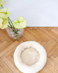 Round Natural Wool Pet Bed - White