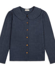 Claudine Wool Linen Overshirt - Navy Pinstripe