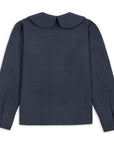 Claudine Wool Linen Overshirt - Navy Pinstripe