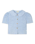 Frances Linen Cropped Blouse - Royal Blue Gingham