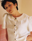 Frances Linen Cropped Blouse - White