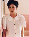 Frances Linen Cropped Blouse - White