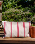 Premium linen and cotton toiletry bag with red stripes, stylish spacious travel organizer, durable elegant French design, best-selling gift for men by Maison Elhoria at brixbailey.com
