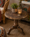 Manka Round Wooden Pedestal Side Table