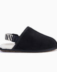 Luxury mens sheepskin slippers, slingback with detachable strap, premium shearling lined, soft black and white lounge walking shoes by MANTIDY at brixbailey.com