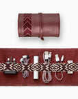 Premium 6-piece mobile accessories kit in genuine cowhide leather, includes power bank, cables, charger, 12-month warranty, Bordeaux red Gaucho TechRoll by MANTIDY at brixbailey.com
