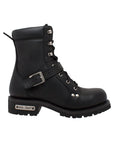 Men's 8" Zipper Lace Black Leather Boots-1
