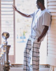 Men's Grey Marl Cotton Modal Short Sleeve Top and Grey Check Bottoms Set