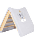 Natural Wood Ladder House With a Blue-Grey Cover