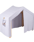Large Natural Wood Ladder House With a Blue-Grey Cover