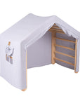 Large Natural Wood Ladder House With a Blue-Grey Cover