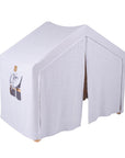 Large Natural Wood Ladder House With a Blue-Grey Cover