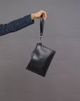 Black Leather Clutch with Wrist Strap