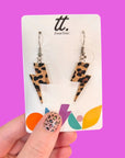 Mini leopard print lightning bolt earrings