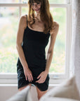 Black Modal Nightdress with Lace Trim