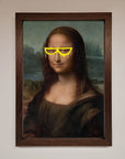 Luxury Mona Lisa Glasses Framed Print, premium modern twist on classic art, stylish home decor, trending best-selling artwork by Zestio at brixbailey.com