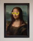 Luxury Mona Lisa Glasses Framed Print, premium classic art with stylish modern twist, trending home decor, best-selling wall art by Zestio at brixbailey.com