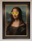 Luxury Mona Lisa Glasses Framed Print, premium modern twist on classic artwork, stylish home decor, trending best-selling wall art by Zestio at brixbailey.com