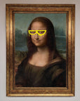 Luxury Mona Lisa Glasses Framed Print, premium classic art with modern twist, stylish home decor, trending best-selling artwork by Zestio at brixbailey.com