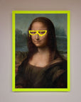 Luxury Mona Lisa Glasses Framed Print, premium modern art with trendy twist, stylish home decor, best-selling classic masterpiece by Zestio at brixbailey.com