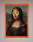 Luxury Mona Lisa Glasses Framed Print, premium modern twist on classic art, stylish trendy decor, best-selling unique artwork by Zestio at brixbailey.com