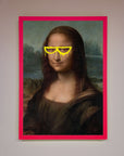 Luxury Mona Lisa Glasses Framed Print, premium stylish artwork, classic art with modern twist, best-selling home decor by Zestio at brixbailey.com