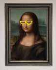 Luxury Mona Lisa Glasses Framed Print, premium modern twist on classic art, stylish home decor, trending conversation piece by Zestio at brixbailey.com