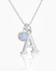 June Birthstone Necklace with Initial Charm – Moonstone Gift for Her
