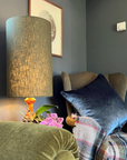 Moss Linen Lampshade | Extra Tall Cylinder Ceiling Light Shade | Bespoke Handmade UK