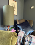 Moss Linen Lampshade | Extra Tall Cylinder Ceiling Light Shade | Bespoke Handmade UK