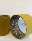 Mustard Velvet & Navy Strawberry Thief Double Sided Drum Lampshade | Handmade Ceiling Light Shade | Bespoke UK