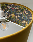 Mustard Velvet & Navy Strawberry Thief Double Sided Drum Lampshade | Handmade Ceiling Light Shade | Bespoke UK