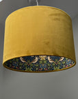 Mustard Velvet & Navy Strawberry Thief Double Sided Drum Lampshade | Handmade Ceiling Light Shade | Bespoke UK