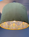 Mustard Velvet & Navy Strawberry Thief Double Sided Drum Lampshade | Handmade Ceiling Light Shade | Bespoke UK