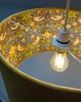 Mustard Velvet & Navy Strawberry Thief Double Sided Drum Lampshade | Handmade Ceiling Light Shade | Bespoke UK