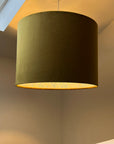 Mustard Velvet & William Morris Blue Willow Leaves Double Sided Drum Lampshade | Handmade Ceiling Light Shade | Bespoke UK