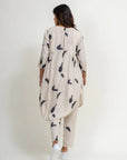 Luxury Naomi printed set, side paneled tunic with tapered cotton pants, cream printed upcycled cotton linen, best-selling stylish ensemble by Bethikal at brixbailey.com
