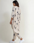 Luxury Naomi printed set, cream side paneled tunic with tapered cotton pants, upcycled linen blend, stylish comfort fit by Bethikal at brixbailey.com