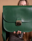 Large Natural Green Leather Saddle Bag