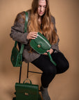 Large Natural Green Leather Saddle Bag