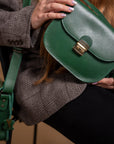 Natural Leather Saddle Bag in Green Medium Size
