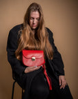 Natural Leather Saddle Bag in Red Medium Size