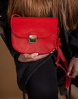 Natural Leather Saddle Bag in Red Medium Size