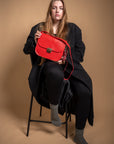 Natural Leather Saddle Bag Large – Red
