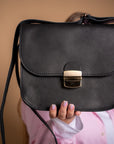 Natural Leather Saddle Bag Large in Black