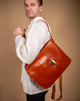 Leather Saddle Bag with Laptop Pocket, Handcrafted