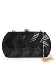 Black Sequin Evening Bag with Gold Accents