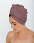 Cotton Hair Towel with Button Closure