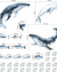 Whales & Fishes Decal Set - Ocean theme - Watercolour effect wall stickers