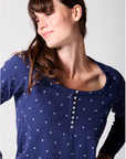 Navy Printed Henley Organic Cotton Slim Stretch PJ Set